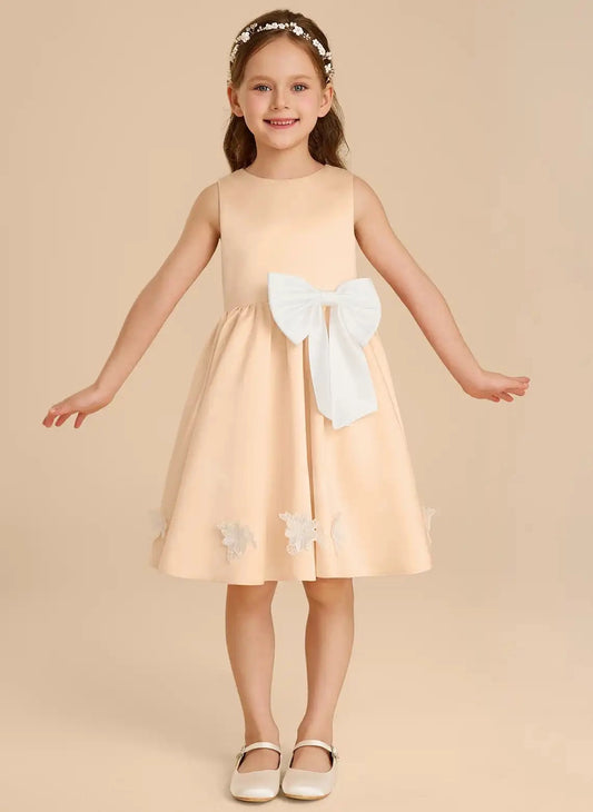 Elegant A Line Round Neck Sleeveless Zip Back Knee Length Flower Girl Dress