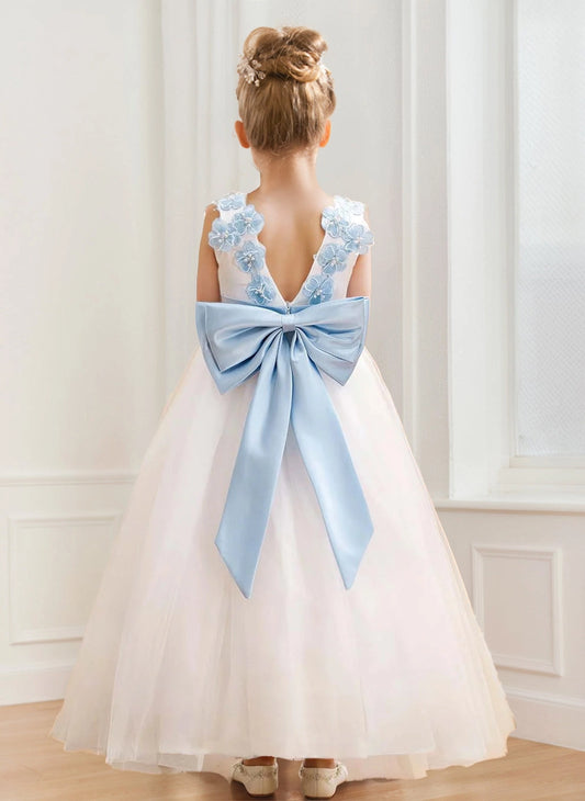 Elegant A Line Round Neck Sleeveless V Back Floor Length Flower Girl Dress