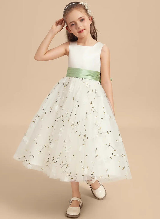Elegant A Line Round Neck Sleeveless Bow Back Flower Girl Dress