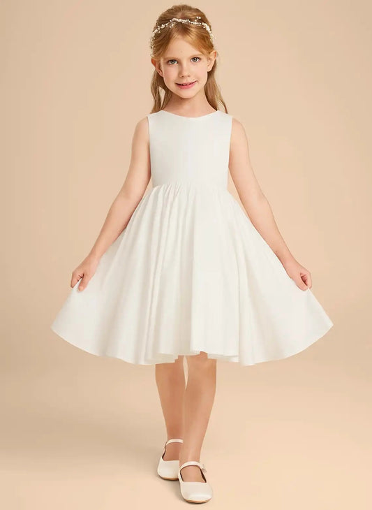 Elegant A Line Round Neck Sleeveless Bow Back Knee Length Flower Girl Dress