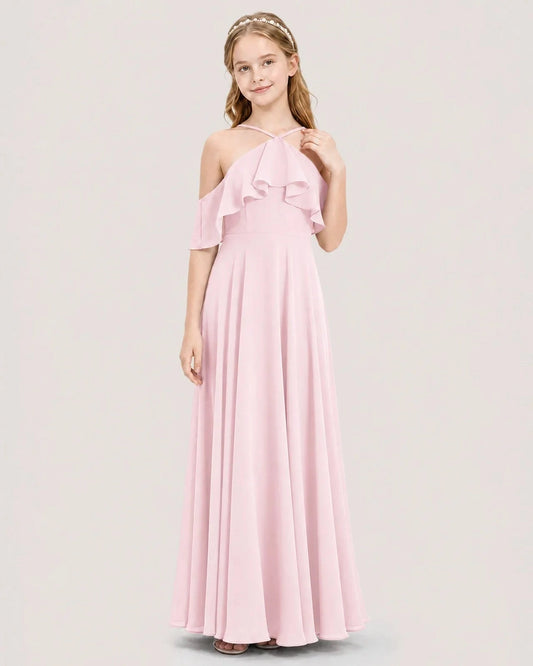 Elegant A Line Halter Cold Shoulder Strappy Back Maxi Dress Wedding