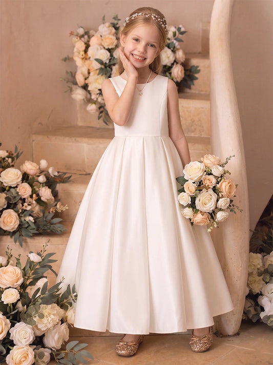 Elegant A?Line Round Neck Sleeveless V?Back Floor?Length First Communion Dress