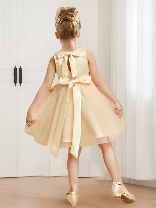 Elegant A Line Round Neck Sleeveless Bow Back Knee Length Flower Girl Dress