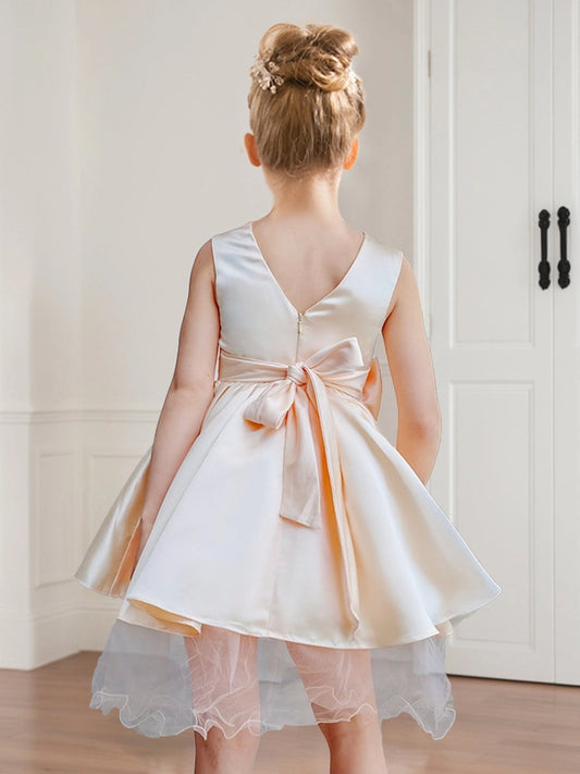 Elegant A Line V Neck Sleeveless V Back Knee Length Flower Girl Dress