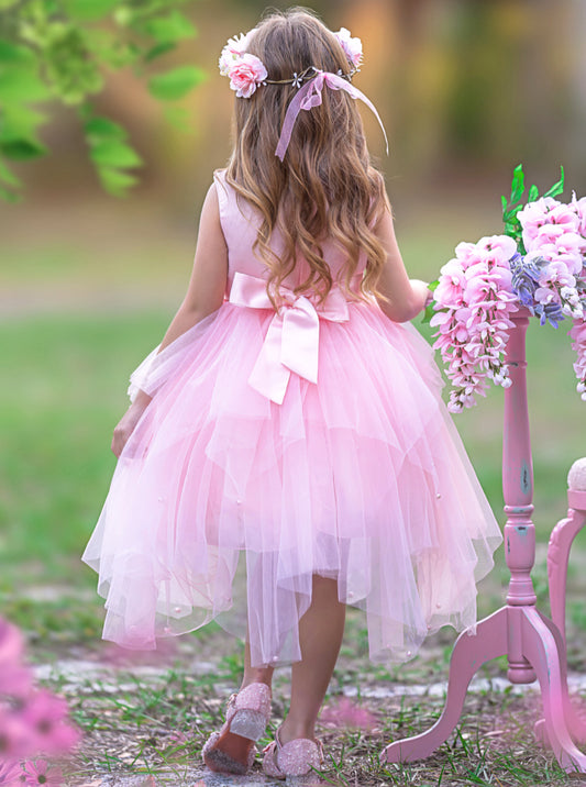 Charming A-Line Round Neck Sleeveless Bow Back Tulle Flower Girl Dress