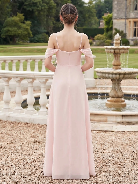 Blush A?Line Sweetheart Off?The?Shoulder Open?Back Floor?Length Junior Bridesmaid Dress
