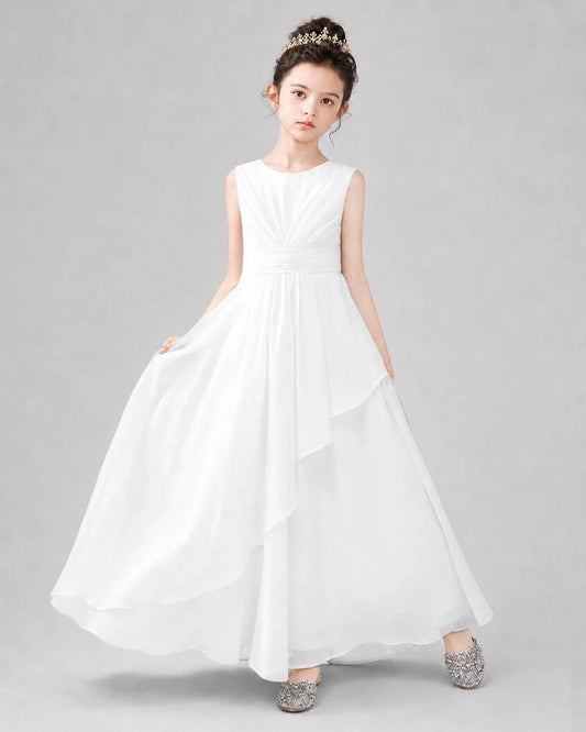 Elegant A-Line Round Neck Sleeveless Classic Back Floor-Length Bridesmaid Dress