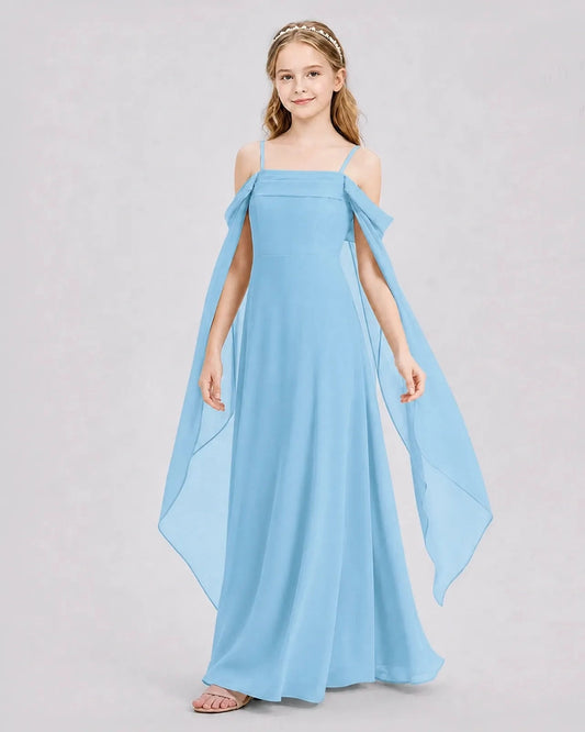 Elegant A Line Square Neck Cape Sleeve Zipper Back Floor Length Bridesmaid Dress