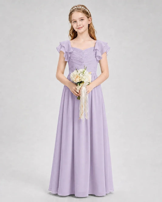 Elegant A Line Sweetheart Flutter Sleeve V Back Floor Length Bridesmaid Dress