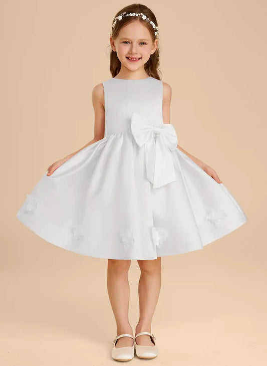 Elegant A Line Round Neck Sleeveless Zip Back Knee Length Flower Girl Dress