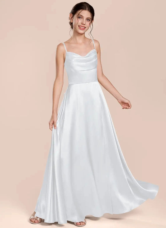 Elegant A Line Cowl Neck Sleeveless Bow Back Floor Length Bridesmaid Dress