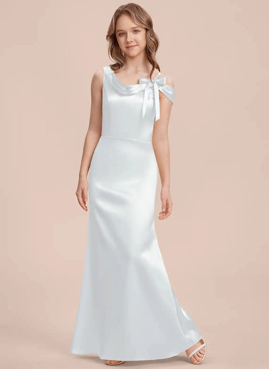 Elegant Mermaid Cowl Neck Cold Shoulder V Back Floor Length Junior Bridesmaid Dress
