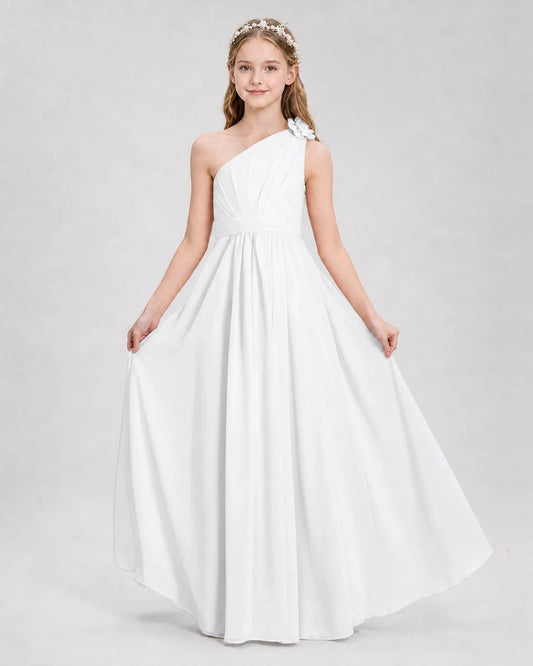Elegant A Line One Shoulder Sleeveless Tie Back Floor Length Wedding Dress