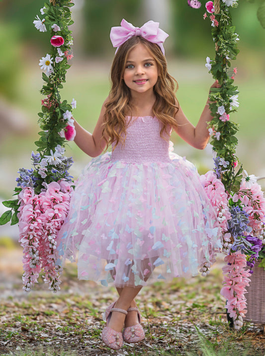 Whimsical A-Line Square Neck Sleeveless Butterfly Back Tea-Length Flower Girl Dresses