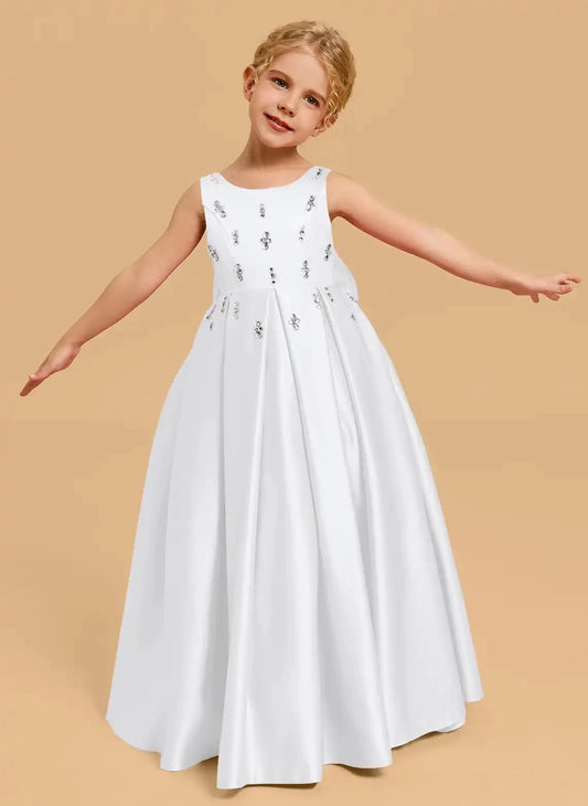 Elegant A Line Jewel Neck Sleeveless Bow Back Floor Length Communion Dress