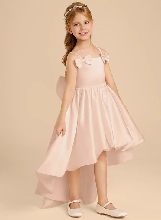Elegant A Line Square Neck Sleeveless Bow Back High Low Flower Girl Dress