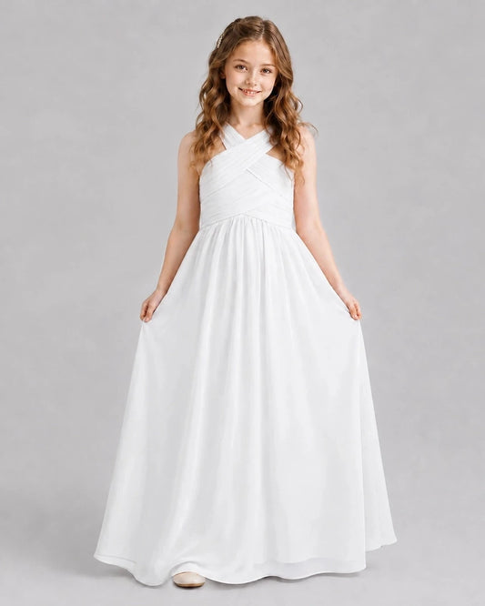 Elegant A Line Halter Sleeveless Square Back Floor Length Wedding Dress