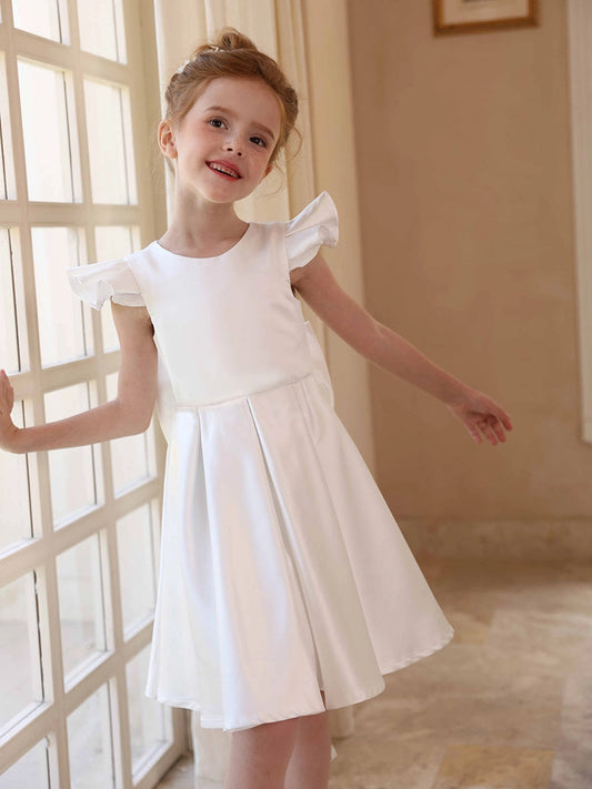 Elegant A?Line Round Neck Flutter Sleeve Zip?Back Knee?Length First Communion Dress