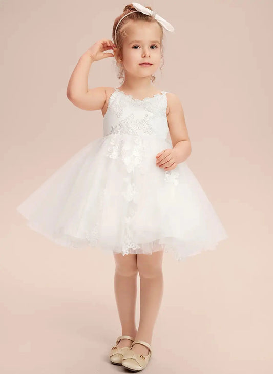 Elegant A?Line Spaghetti Strap Sleeveless Zipper?Back Knee Length First Communion Flower Girl Dress