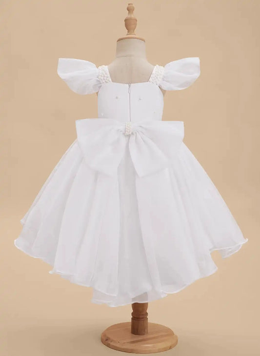 Elegant A Line Square Neck Flutter Sleeve Bow Back Flower Girl Dress