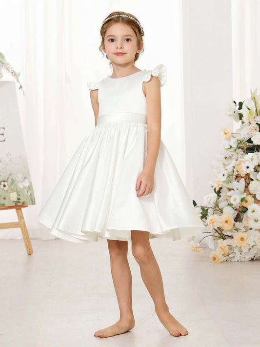Elegant A?Line Round Neck Ruffle Sleeve V?Back Knee Length Flower Girl Dress