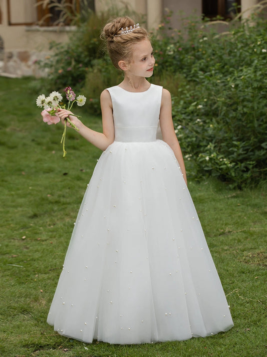 Elegant A?Line Round Neck Sleeveless V?Back Floor?Length First Communion Dress