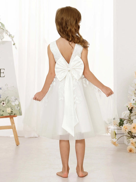Elegant A?Line V?Neck Sleeveless Deep V?Back Midi First Communion Dress