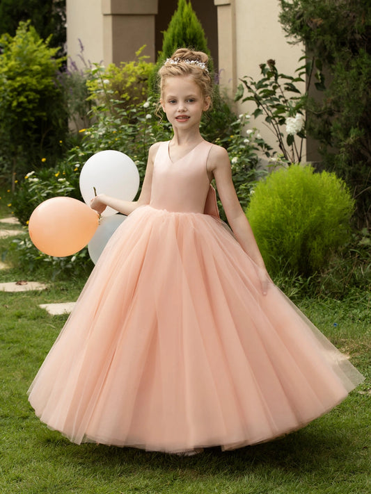 Elegant Ball Gown V Neck Sleeveless Cross Back Flower Girl Dress