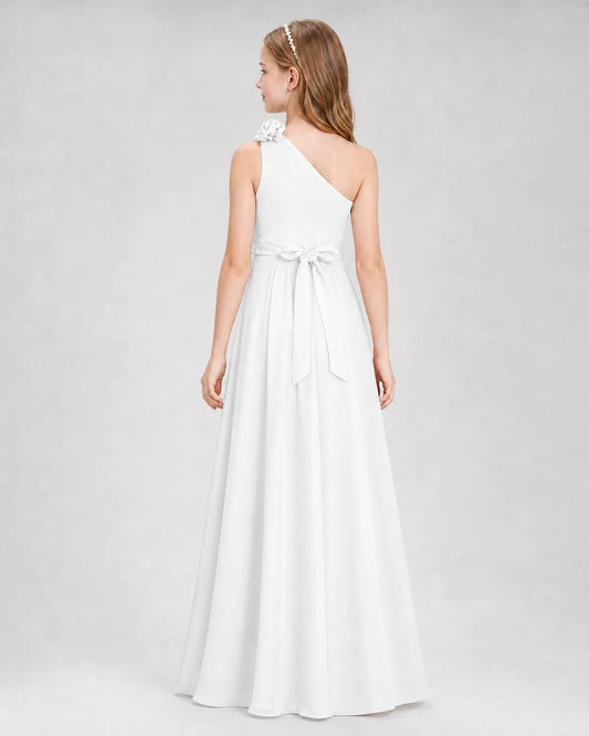 Elegant A Line One Shoulder Sleeveless Tie Back Floor Length Wedding Dress