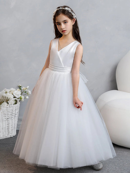 Elegant A?Line V?Neck Sleeveless Zipper?Back Floor?Length First Communion Dress
