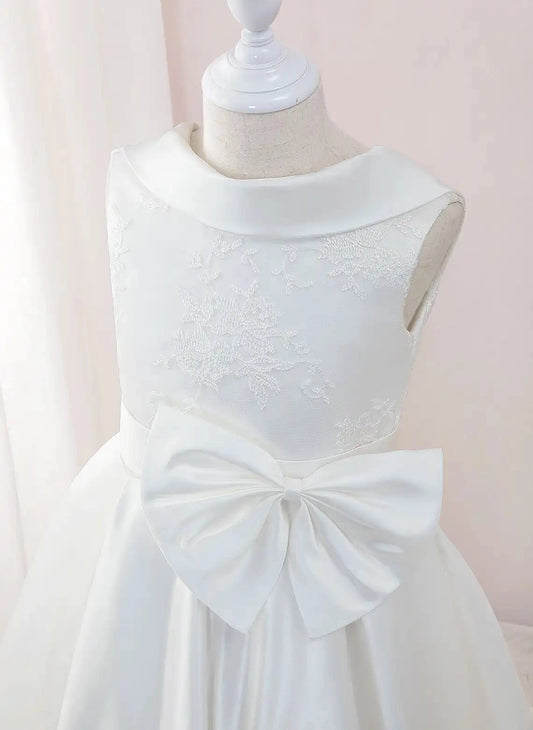 Elegant A Line Jewel Neck Sleeveless V Back Floor Length Flower Girl Dress