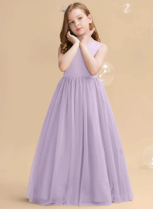 Elegant A Line Round Neck Sleeveless Heart Back Maxi Flower Girl Dress
