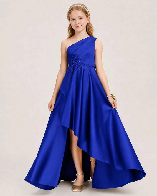 Elegant A Line One Shoulder Sleeveless Zip Back High Low Bridesmaid Dress