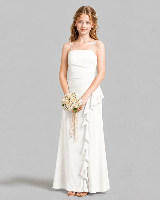 Elegant A Line Square Neck Sleeveless Zipper Back Maxi Junior Bridesmaid Dress