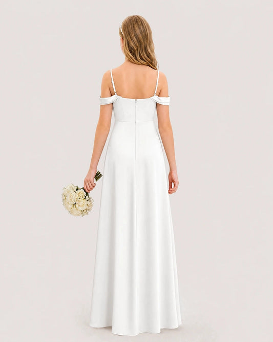 Elegant A Line Square Neck Off Shoulder Zip Back Floor Length Junior Bridesmaid Dress