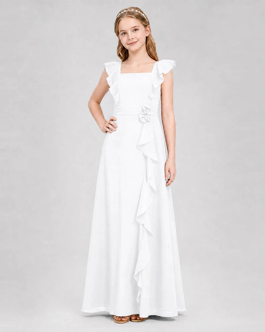 Elegant A Line Square Neck Flutter Sleeve Square Back Maxi Dress Wedding