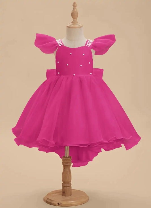 Elegant A Line Square Neck Flutter Sleeve Bow Back Flower Girl Dress