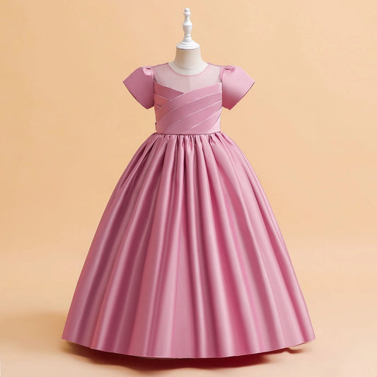 Elegant A?Line Round Neck Puff Sleeve Zipper?Back Long First Communion Dress