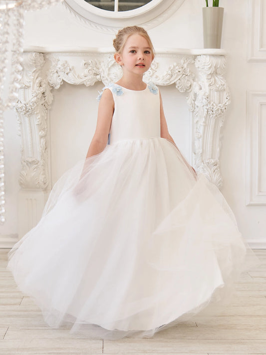 Elegant A?Line Round?Neck Sleeveless Deep?V?Back Floor?Length Flower Girl dress
