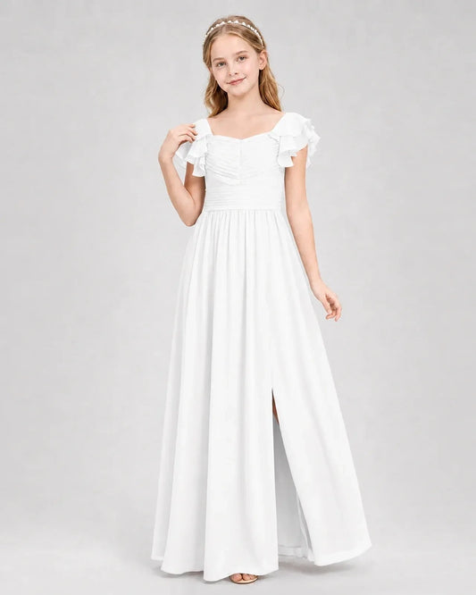 Elegant A Line Sweetheart Flutter Sleeve V Back Floor Length Bridesmaid Dress