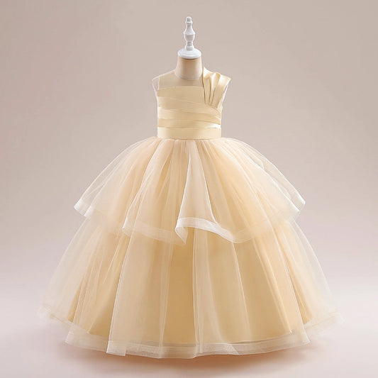 Elegant Ball Gown Illusion Neck Sleeveless V?Back Floor?Length First Communion Dress