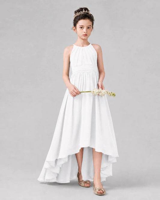 Elegant A Line Halter Sleeveless Cross Back High Low Wedding Dress