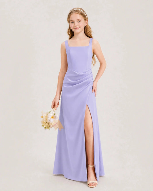 Elegant A Line Square Neck Sleeveless Zipper Back Floor Length Wedding Dress