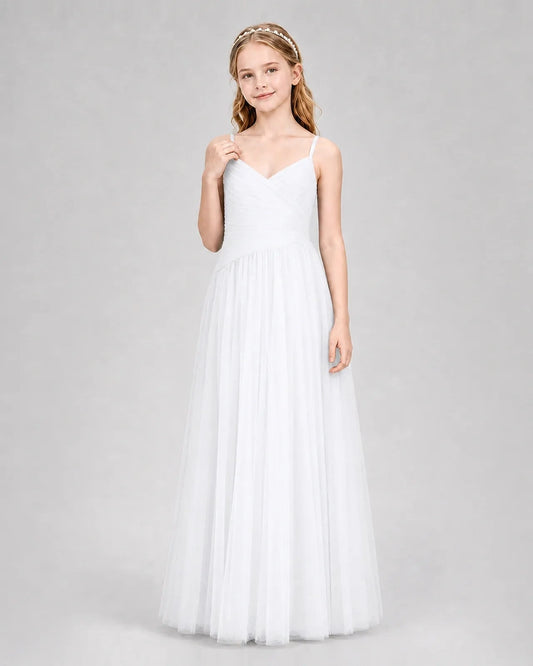 Elegant A Line V Neck Sleeveless Straight Back Floor Length Bridesmaid Dress