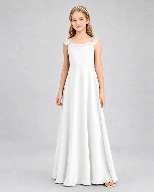 Elegant A Line Square Neck Ruffle Strap Low Back Floor Length Bridesmaid Dress