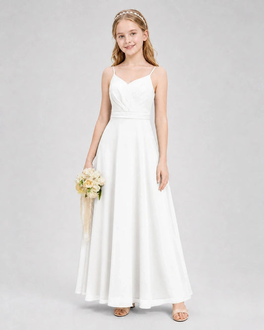 Elegant A Line V Neck Sleeveless Zip Back Maxi Bridesmaid Dress