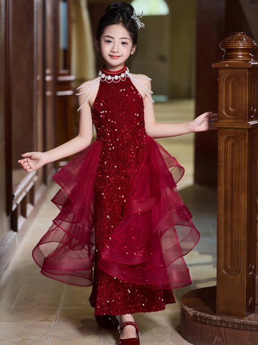 Glamorous Sheath High Neck Sleeveless Open Back Maxi Girls Formal Dress