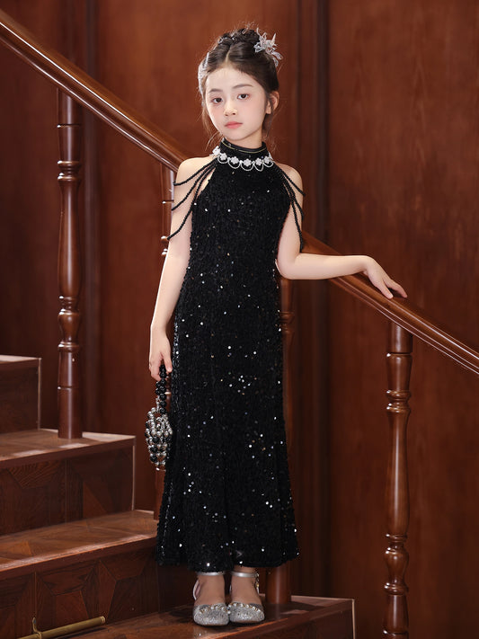 Elegant Sheath High Neck Sleeveless Closed Back Maxi Party Dress