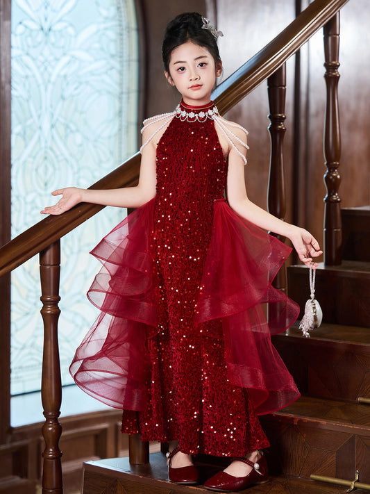 Glamorous Sheath High Neck Sleeveless Open Back Maxi Girls Formal Dress