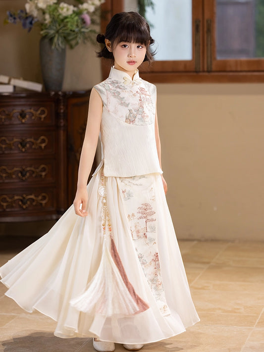 Elegant A Line Mandarin Collar Sleeveless Zip Back Maxi Girls Dress